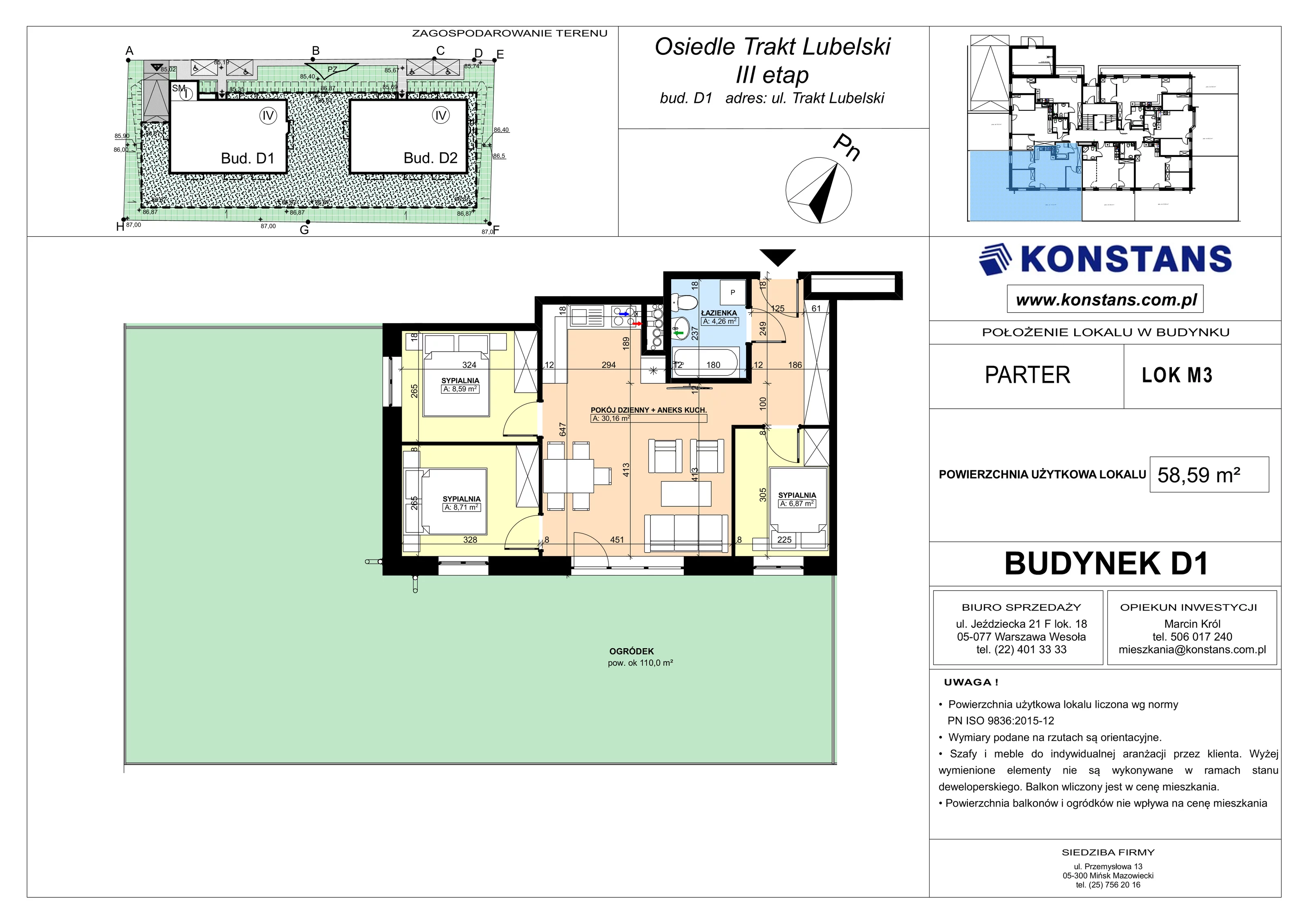 4 pokoje, mieszkanie 58,59 m², parter, oferta nr D1.3, Trakt Lubelski Etap III, Warszawa, Wawer, Zbytki, ul. Trakt Lubelski 181C/181D